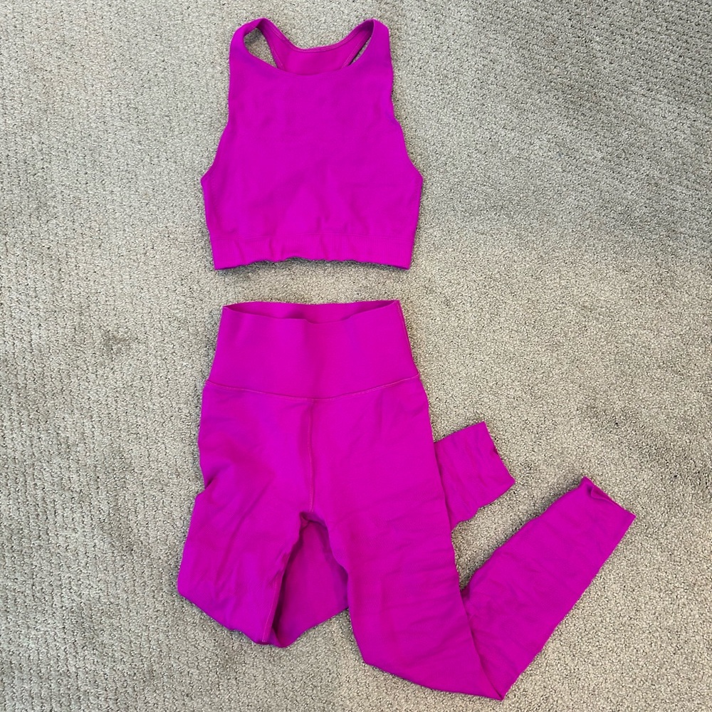 HERS - Fabletics pink crop & leggings set (great condition)